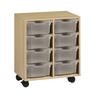 Meuble PICCOLO mobile mélaminé 8 bacs transparents - L70,5xP45xH95 cm - Hêtre miel