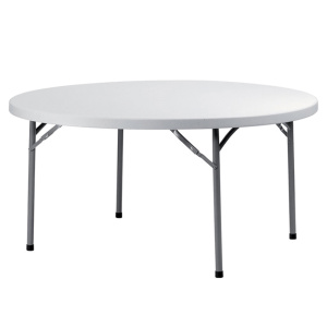Table KATE plateau poly?thyl?ne pi?tement ?poxy - D150 cm - T6 - Blanc/gris