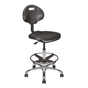 Siège CTPU HR et mobile assise et dossier polyuréthane piètement alu repose-pieds - H52,5 à 77,5 cm