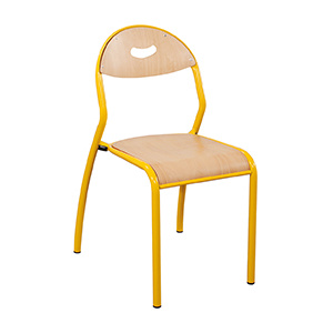 Chaise ROND'O 4 pieds assise et dossier prise de main bois Blueprotech® piètement époxy- T4 - Jaune RAL 1003