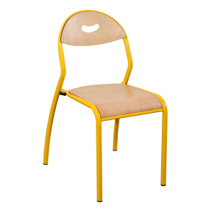 Chaise ROND'O 4 pieds assise et dossier prise de main bois Blueprotech® piètement époxy- T4 - Jaune RAL 1003