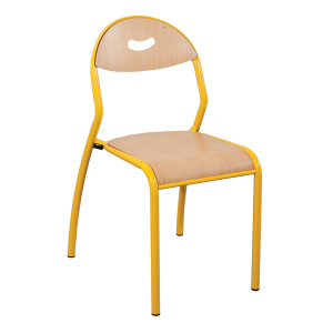Chaise ROND'O 4 pieds assise et dossier prise de main bois Blueprotech® piètement époxy- T4 - Jaune RAL 1003