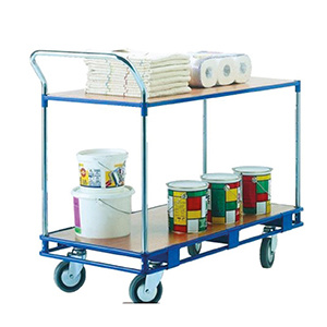 Chariot multiservice mobile 2 niveaux époxy - L53,5xP110xH92,5 cm - Bleu RAL 5019