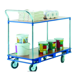 Chariot multiservice mobile 2 niveaux époxy - L53,5xP110xH92,5 cm - Bleu RAL 5019