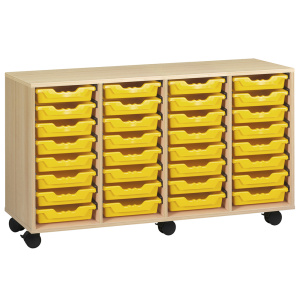 Meuble PICCOLO mobile mélaminé 32 bacs jaunes - L138,5xP45xH95 cm - Hêtre miel