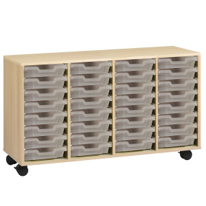Meuble PICCOLO mobile m?lamin? 32 bacs transparents - L138,5xP45xH95 cm - H?tre miel