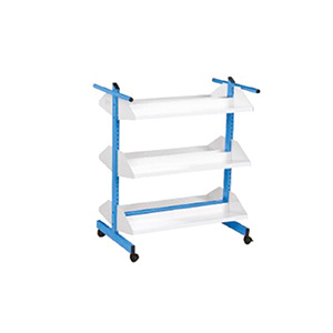 Chariot à livres ZÉDIA mobile 6 tablettes époxy blanc piètement époxy - L93xP60xH110 cm - Bleu RAL 5015