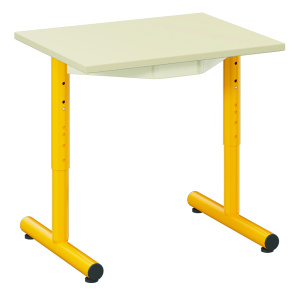 Table PETITE FRIMOUSSE HR plateau ép.21 mm stratifié chant ABS pièt. époxy - 60x50 cm - T1 à T4 - Ivoire/jaune RAL 1003