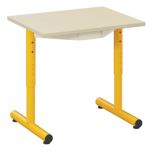 Table PETITE FRIMOUSSE HR plateau ép.21 mm stratifié chant ABS pièt. époxy - 60x50 cm - T1 à T4 - Ivoire/jaune RAL 1003