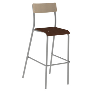 Tabouret ANDRÉ assise bois teinté dossier bois Blueprotech® piètement époxy - H80 cm
