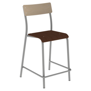 Tabouret ANDRÉ assise bois teinté dossier bois Blueprotech® piètement époxy - H60 cm