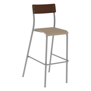 Tabouret ANDRÉ assise bois Blueprotech® dossier bois teinté piètement époxy - H80 cm