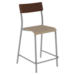 Tabouret ANDRÉ assise bois Blueprotech® dossier bois teinté piètement époxy - H60 cm