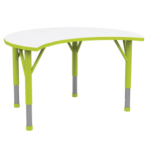 Table JUK plateau m?lamin? pi?tement acier - demi-lune 90x75 cm - T1 ? T3 - Blanc/vert pomme