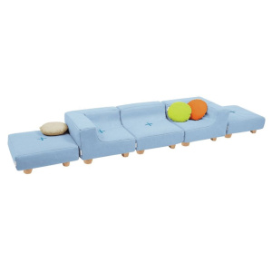 Ensemble chauffeuses COCOON tissu polyester piètement bois - L300xP60 cm