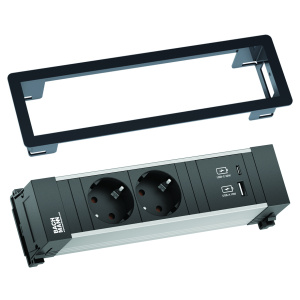 Bloc prise POWER FRAME encastrable 2 prises + 1 USB A + 1 USB C - L24,1xP7,3 cm