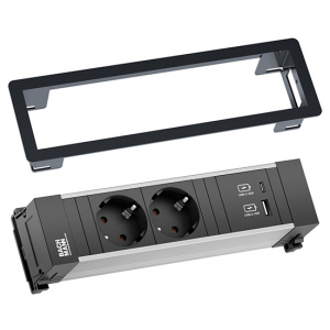 Bloc prise POWER FRAME encastrable 2 prises + 1 USB A + 1 USB C - L24,1xP7,3 cm