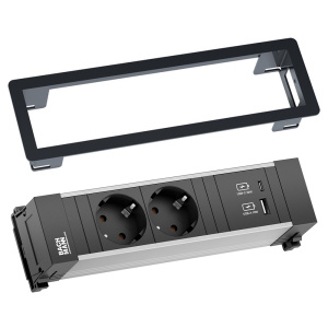 Bloc prise POWER FRAME encastrable 2 prises + 1 USB A + 1 USB C - L24,1xP7,3 cm