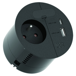 Bloc prise LOOP IN CHARGE 1 prise + 1 USB A + 1 USB C - D7,9 cm - Noir