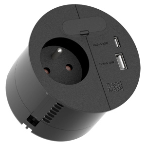 Bloc prise LOOP IN CHARGE 1 prise + 1 USB A + 1 USB C - D7,9 cm - Noir