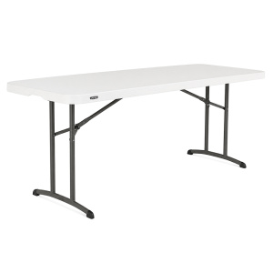 Table pliante LIFETIME plateau polyéthylène piètement époxy - 183x76 cm - T6 - blanc/gris
