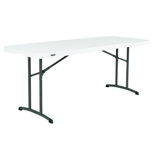 Table pliante LIFETIME plateau polyéthylène piètement époxy - 183x76 cm - T6 - blanc/gris
