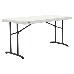 Table pliante LIFETIME plateau polyéthylène piètement époxy - 152x76 cm - T6 - blanc/gris