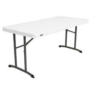Table pliante LIFETIME plateau polyéthylène piètement époxy - 152x76 cm - T6 - blanc/gris