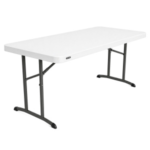 Table pliante LIFETIME plateau polyéthylène piètement époxy - 152x76 cm - T6 - blanc/gris