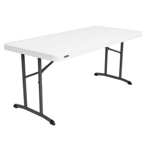 Table pliante LIFETIME plateau polyéthylène piètement époxy - 152x76 cm - T6 - blanc/gris
