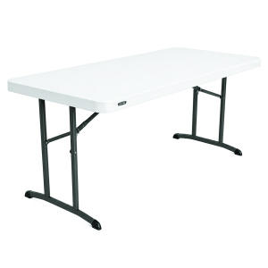 Table pliante LIFETIME plateau polyéthylène piètement époxy - 152x76 cm - T6 - blanc/gris