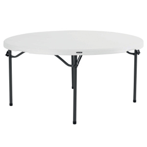 Table pliante ronde monobloc LIFETIME avec piètement encastré - D152x75 cm - blanc/gris