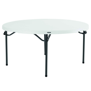 Table pliante ronde monobloc LIFETIME avec piètement encastré - D152x75 cm - blanc/gris