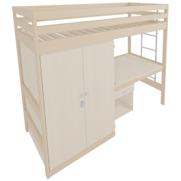 Lit VERCORS II mezzanine avec echelle bureau et armoire à gauche - 90x200