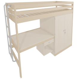 Lit VERCORS II mezzanine avec echelle bureau et armoire à droite - 80x200