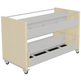 Bac CARÉA BD enfant 16 cases tiroir à ouv. 2 côtés stratifié avec roulettes - L122 x P60 x H77,5 cm
