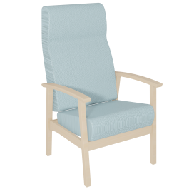 Fauteuil QUIETUDE assise et dossier tissu enduit piètement hêtre massif