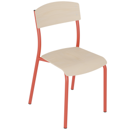 Chaise ANTIB assise et dossier bois Blueprotech® piètement époxy - T6 -  Rouge RAL 3000