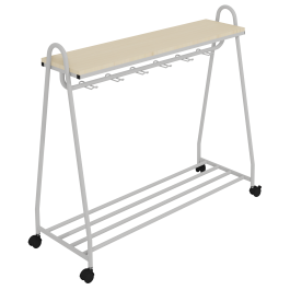 Portemanteau 12 patères époxy tablette mélaminé - L120xP45xH110 cm - Hêtre Miel