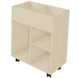 Bac à albums PICCOLO mobile 2 colonnes 2 bacs + 4 cases mélaminé - L70,5xP45xH92 cm - Hêtre miel