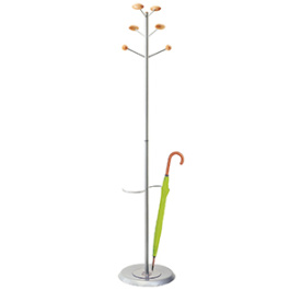 Portemanteau ALOÈS porte-parapluie époxy 6 patères bois - D36xH170 cm - Naturel