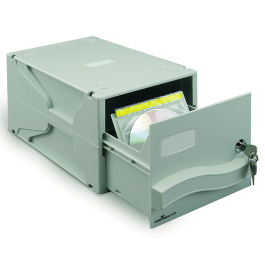 Boîte de rangement multimédia en polystyrène gris avec serrure - capacité 26 CD