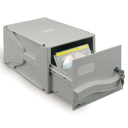 Boîte de rangement multimédia en polystyrène gris avec serrure - capacité 26 CD