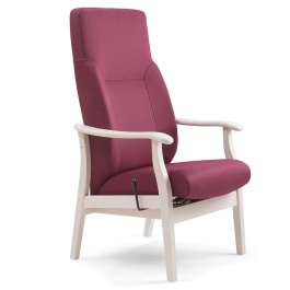 Fauteuil RELAX dossier inclinable tissu enduit piètement bois - L65xP71xH117 cm