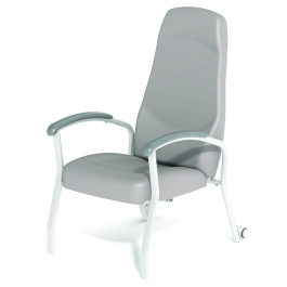 Fauteuil KOSI avec dossier monobloc assise amovible et roulettes arrières.