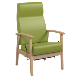 Fauteuil QUIETUDE assise et dossier inclinable tissu enduit piètement hêtre massif