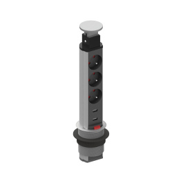 Bloc prise escamotable sortie verticale D60 mm - 3 prise + 2 USB